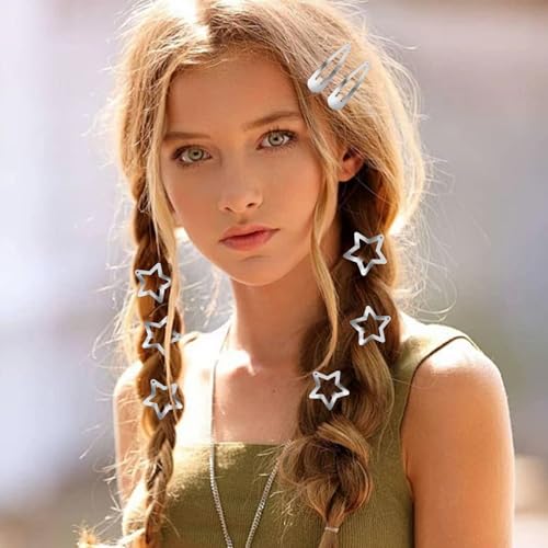 20 Pcs Star & Teardrop Hair Clips Set - Stylish Metal Barrettes