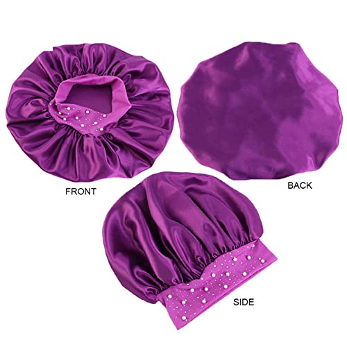 4-Piece Satin Sleep Bonnet Set - Rhinestone Hair Care Night Cap for Women