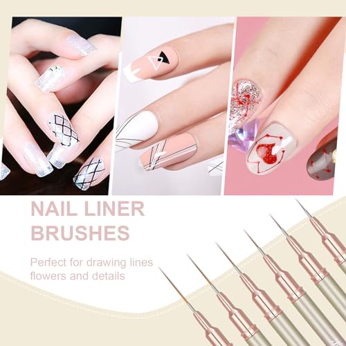 KEMEISI 6-Piece Nail Art Brush Set for Gel Polish & Detailing
