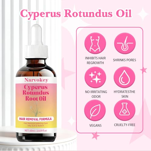 Narvokey Cyperus Rotundus Hair Removal Oil 2pc - Natural Hair Growth Inhibitor & Skin Moisturizer