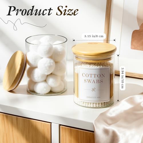Luxspire Glass Qtip Holder Dispenser with Bamboo Lid - 3 Pack