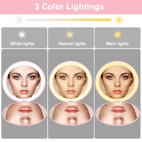 osteplus Pink LED Compact Mirror - 3.9" Dual Magnification, Portable