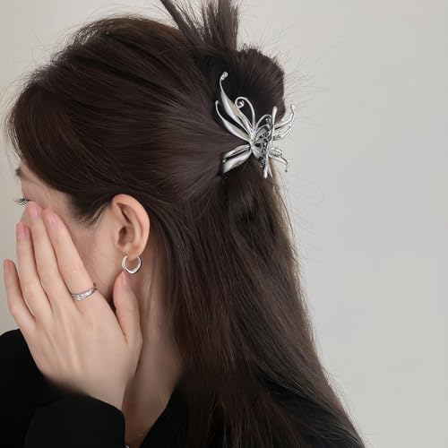 Silver Small Butterfly Wave Hair Claw Clips - Pack of 5 with Pearl & Crystal Accents