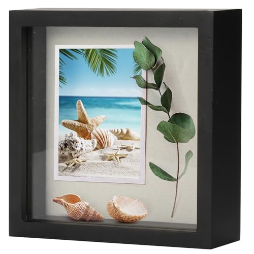 5x5 Shadow Box Frame - Wooden Display Case for Photos & Memorabilia