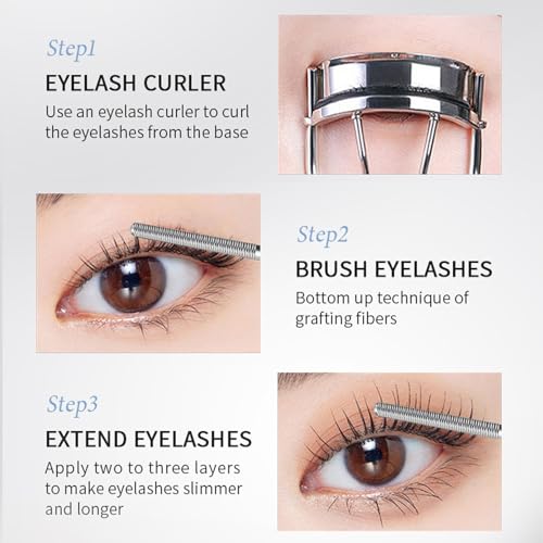 Bekoeen 2Pcs Brown Black Waterproof Telescopic Mascara & Eyelash Primer for Volume & Curl