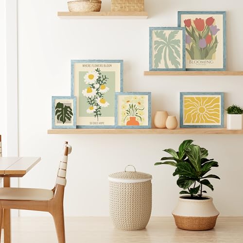 Vittanly Solid Wood 5x7 Picture Frame with Double Mat - Rustic Blue