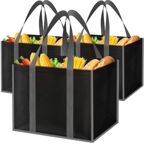 Reusable Grocery Bags with Long Handles - 3 Pack Black Totes