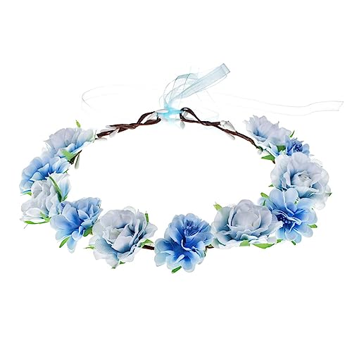Blue Flower Crown for Girls - Bohemian Floral Wreath Headband, Wedding & Baby Shower Accessory