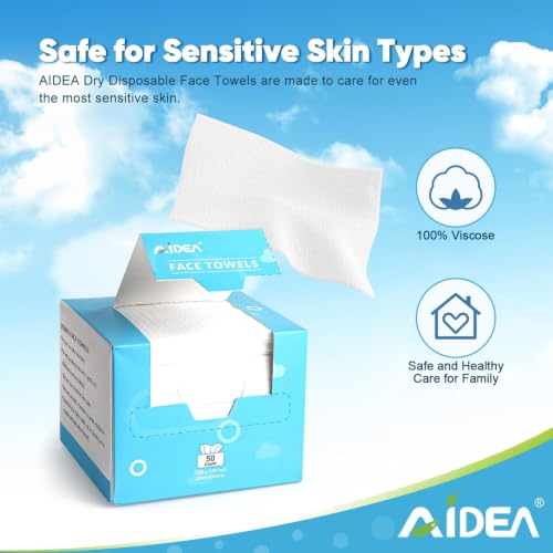 AIDEA Disposable Face Towels - 50 Count for Sensitive Skin