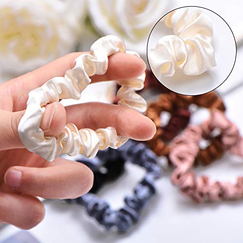 Colorful Satin Small Scrunchies Hair Ties - Set of 30, Mini Skinny Ponytail Holders