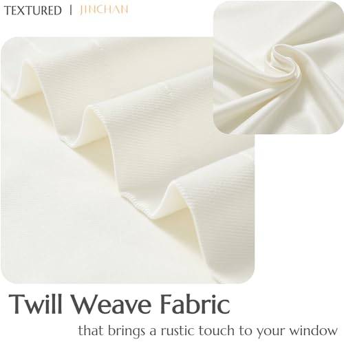 Faux Linen Kitchen Curtains - 36 Inch Farmhouse Tier Drapes, White (2 Panels)