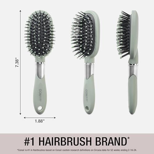 Conair Velvet Touch Cushion Hair Brush - Travel Detangler for All Hair Types - Sage Green