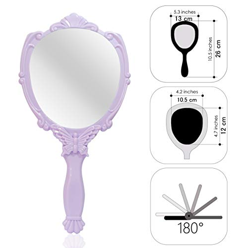 VrHere MirriM Butterfly Embossed Handheld Mirror with Folding Handle - Princess Style Girls Mirror, Travel & Makeup