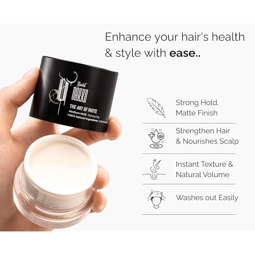 David Darko Men's Hair Clay EG-E9TG-LOOK Natural Matte Finish, Medium Hold, Easy Wash 2.82oz