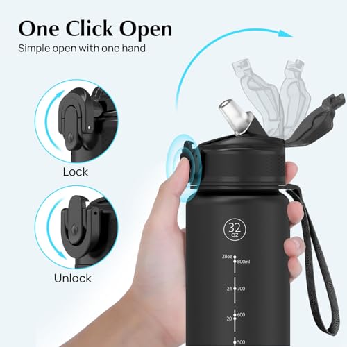 EYQ 32oz Water Bottle with Straw & Time Marker - Blue Purple