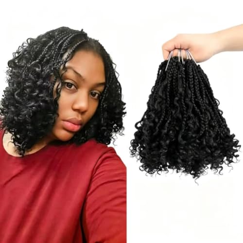 NISEYO Short Boho Goddess Box Braids Crochet Hair 8 Inch 1B - Pack of 8 Black Women