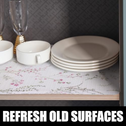 Non-Slip Floral Shelf Liner - Waterproof Drawer & Cabinet Protector, 12in x 10ft