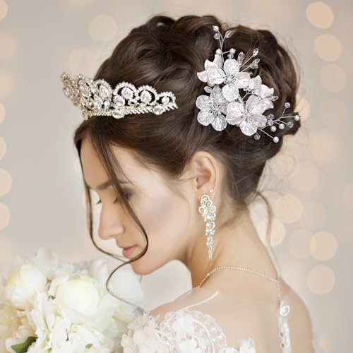 2-Piece Pearl and Rhinestone Floral Wedding Hair Clips for Brides