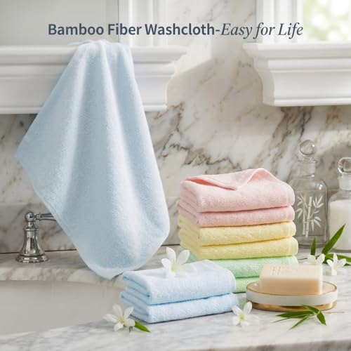 Elves Bamboo Viscose Washcloths - Soft Reusable Face Towels, 6-Pack