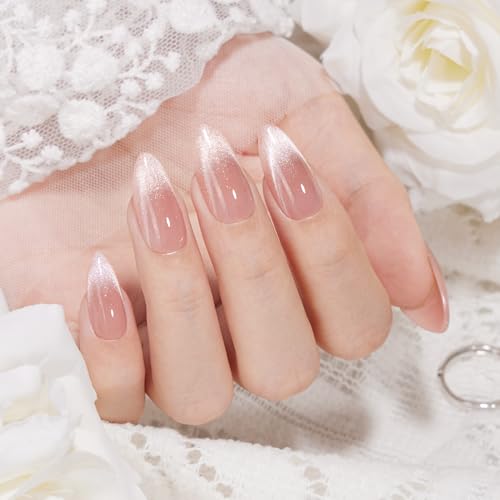 VSALON Press On Nails A3-2 French Tip Radiance | Nude Pink Cat Eye