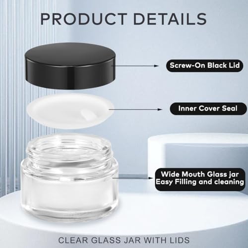 Refillable Glass Cosmetic Sample Jar Set - 3PCS 5ML Black Cap Travel Containers