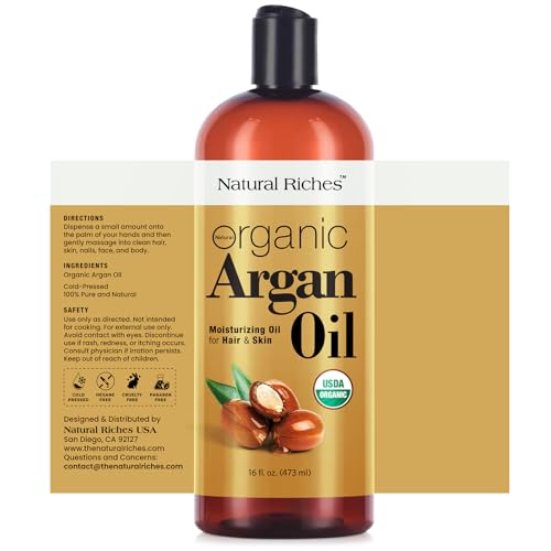 Natural Riches Organic Argan Oil of Morocco 16oz Penetrating Hair oil Deep Moisturizing Serum for Dry, Damaged & Coarse Hair pure Moroccanoil Cold Pressed for Hair, Face and Body