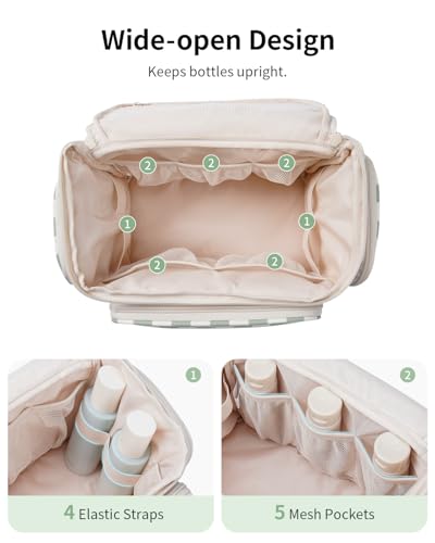 Narwey Hanging Toiletry Bag for Women - A-Green Checkerboard Makeup Organizer