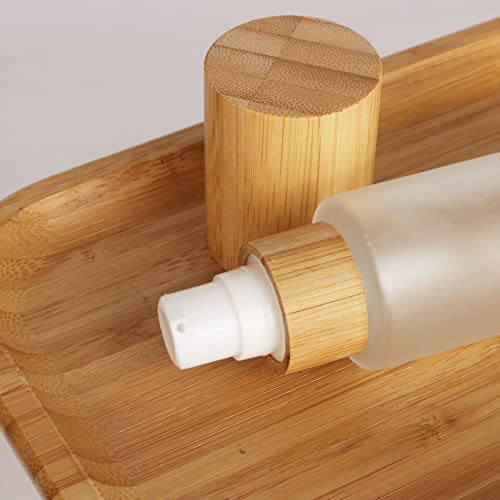COSIDEA 100ml Bamboo Lid Frosted Glass Lotion Pump Bottles - 4 Pack