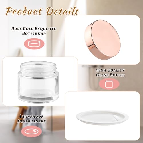 Cositina 12-Piece 60g Glass Cosmetic Jars with Rose Gold Lids - Refillable