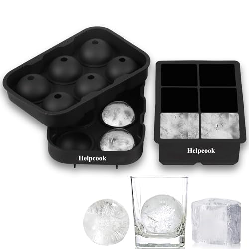 Helpcook Large Ice Cube Trays Set of 2 - Silicone Ice Molds for Whiskey & Cocktails