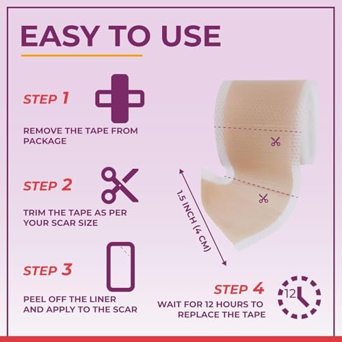 Healqu Medical Grade Silicone Scar Sheets - 1 Pack, 1.6x120in, Non-Irritating & Pain-Free for Surgical and Keloid Scars
