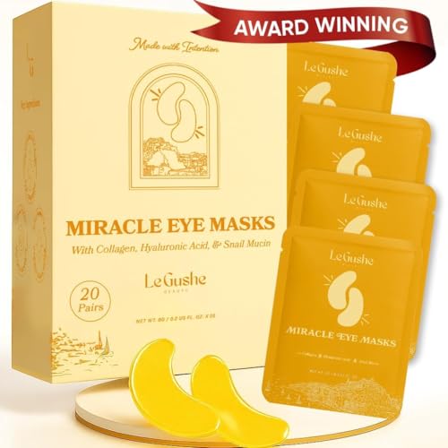 LE GUSHE Gold Under Eye Patches 20 Pairs – Hydrating Collagen & Snail Mucin for Puffy Eyes & Dark Circles