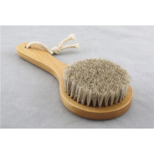 7.87 Inch Short Handle Wooden Horsehair Bath Body Brush Scrubber