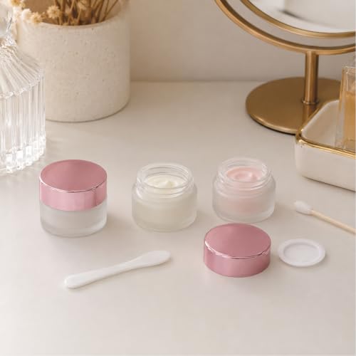 12-Pack 5g Frosted Glass Cosmetic Jars with Rose Gold Caps, Refillable Sample Vials for DIY Skincare & Makeup