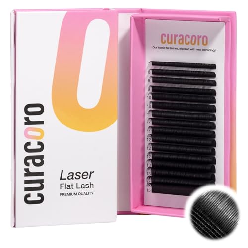 Curacoro Laser Flat Lash Extensions 0.15 CC Curl 7-15mm - Long-Lasting Professional Eyelash Extensions