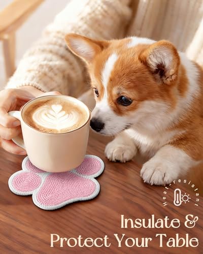 Slohif Corgi Crochet Coasters - Cute Drink Coasters for Home