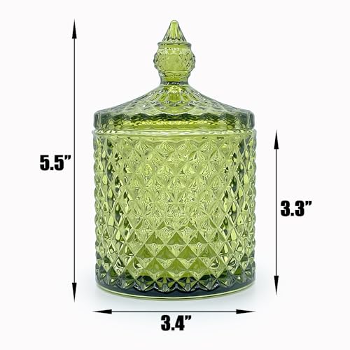 10 oz Olive Green Glass Candy Dish with Lid - Decorative Storage Jar