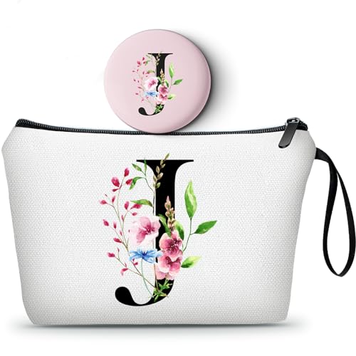 SEAMOON White Personalized Makeup Bag with Mirror - Gift for Women, Friends, Bridesmaids