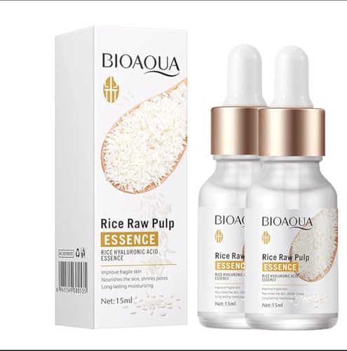 BIOAQUA Rice Serum with Hyaluronic Acid - 15ml Pack of 2, Moisturizing & Pore Shrinking