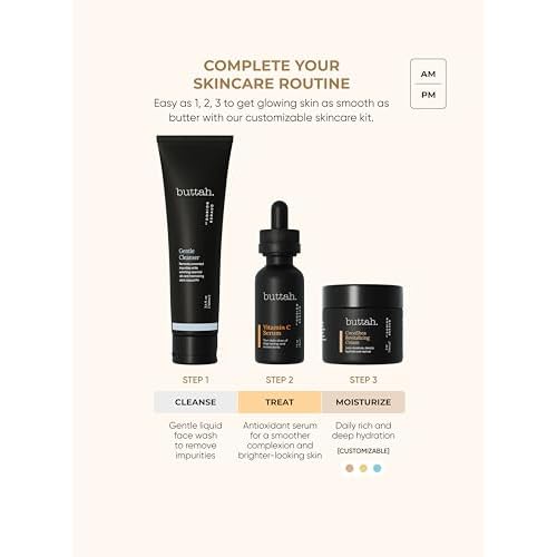 Buttah Skin 3pc Transforming Skincare Kit for Melanin | Rich Skin Revitalizing CocoShea Cream Moisturizer 2 oz | 15% Vitamin C Serum 1 oz | Buttah Cleanser 3.4 oz | Black Founded Skincare