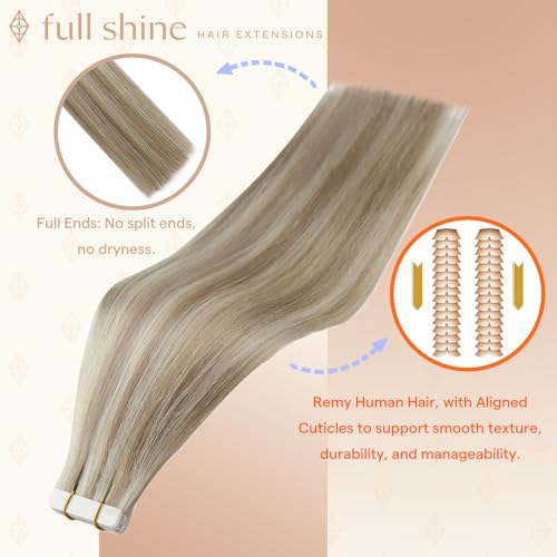 Fshine 12 Inch Tape-In Hair Extensions, Remy Human Hair Dirty Blonde Mix