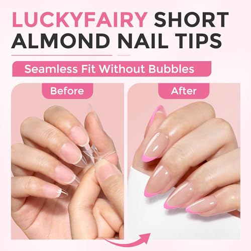 Luckyfairy Short Almond Nail Tips – 240pcs Half Cover Soft Gel Press On Nails