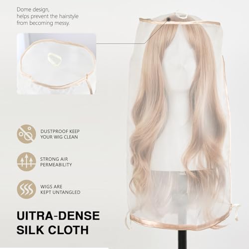 2PCS Light Golden Mesh Wig Storage Bags with Drawstring - Dust-Free & Travel-Friendly
