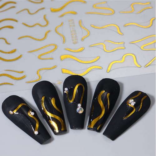 Gold Nail Stickers 6 Sheets DIY Nail Art Decals Self-Adhesive for Manicure & Pedicure