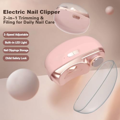 2-in-1 Electric Nail Clipper & Polisher - Rechargeable, Pink