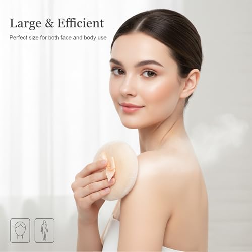 4 PCS Large Fluffy Makeup Sponges with Ribbon Handle - Beige & White