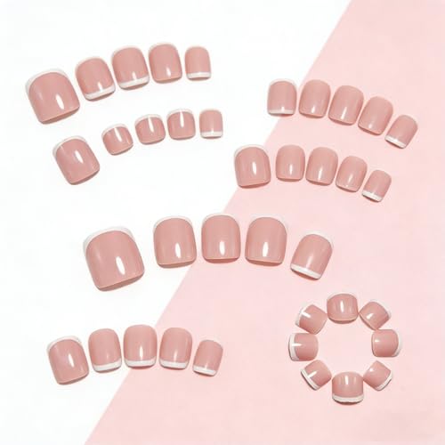 24 Pcs White French Tip Press On Toenails - Short Square Acrylic