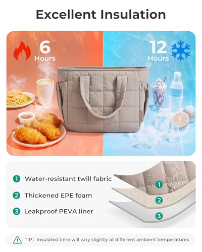 BAGSMART Insulated Lunch Bag - Lightweight, Leakproof, Quilted Design
