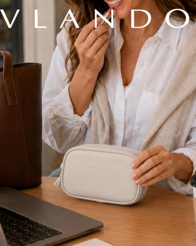 VLANDO Small Leather Makeup Bag - Portable Cosmetic Organizer for Travel