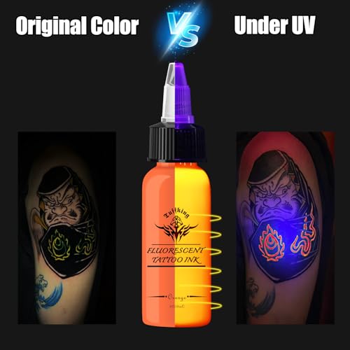 Tuffking 7-Color Fluorescent Tattoo Ink Set, Glow-in-the-Dark UV Pigments